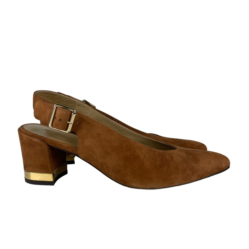 Stuart Weitzman Brown Suede Slingback Block Heel Pumps